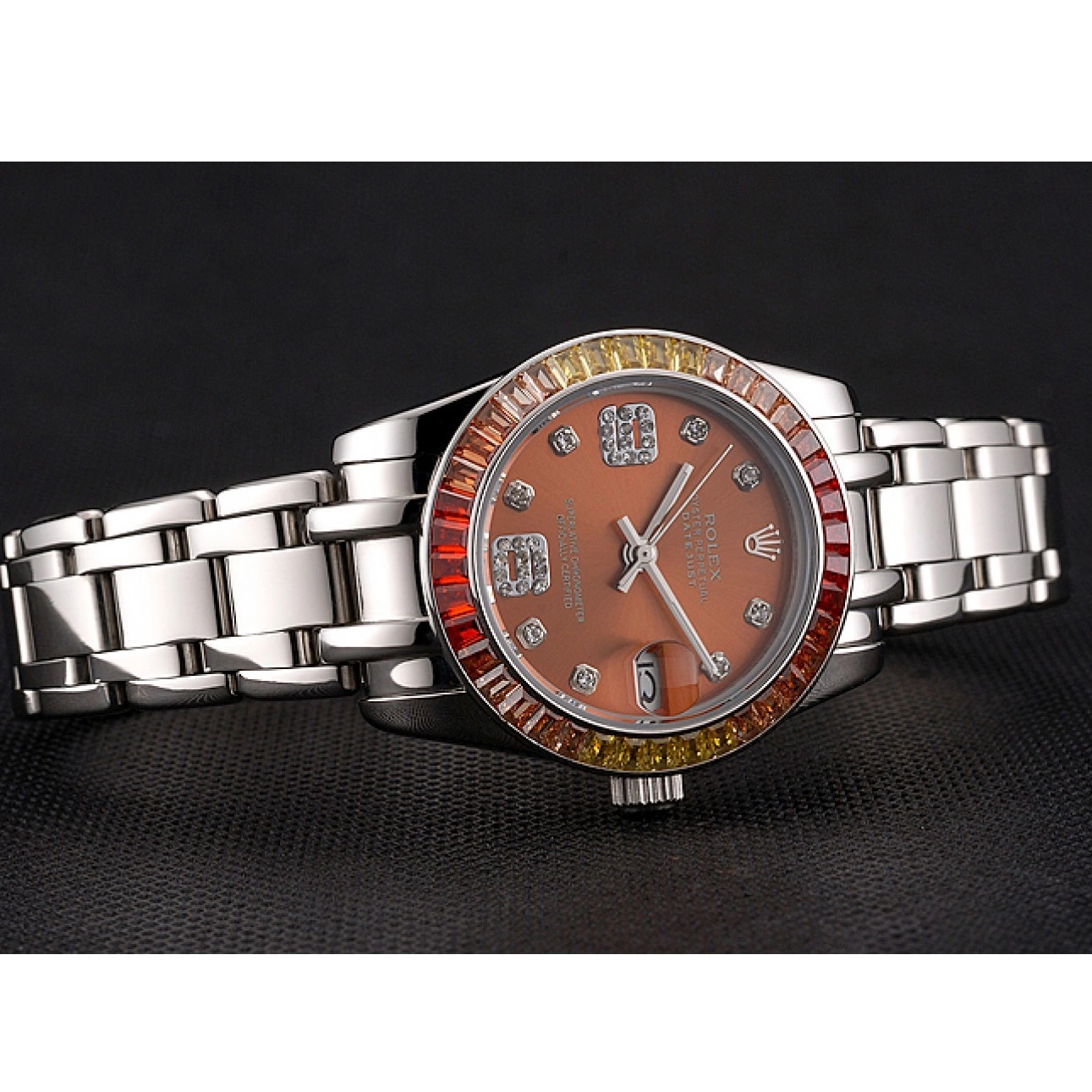 AAA replica watch Dial Pearlmaster Cognac Bracelet Steel Stainless And 39 Case Datejust Rolex 0725